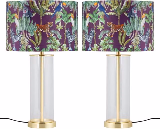 First Choice Lighting Aura Set of 2 Table Lamps in Gold and Satin Brass with Fabric Shades – 1
