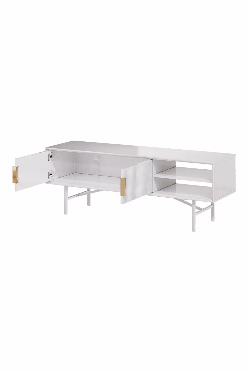 Living and Home Modern White Striped Wooden TV Stand – 3