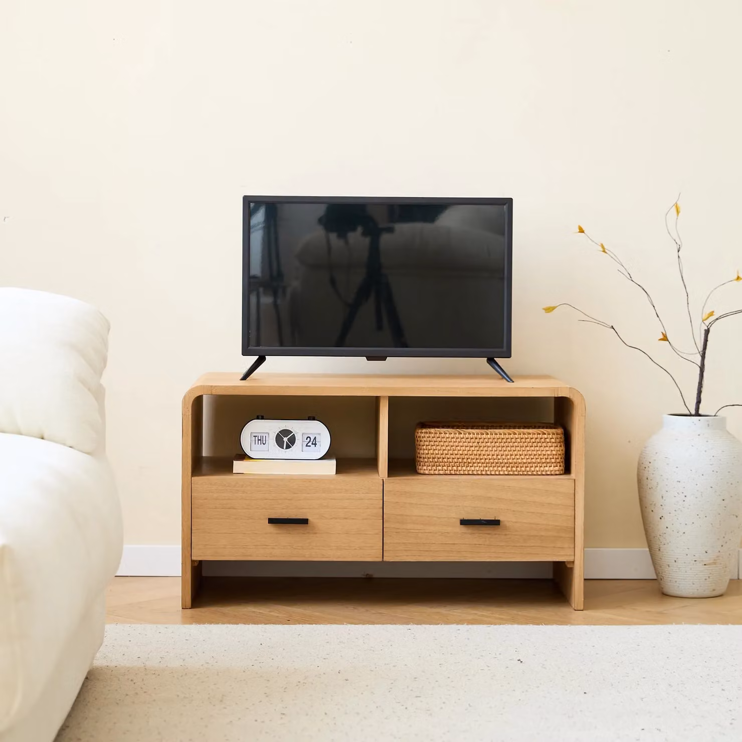 Nordlys Scandinavian Solid Wood TV Stand with 2 Drawers in Brown – 2