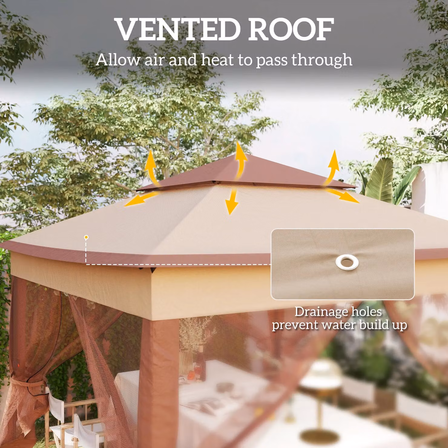 OUTSUNNY Heavy Duty Pop Up Gazebo Folding Garden Tent in Beige, W/D/H: 325 x 325 x 270 cm – 4