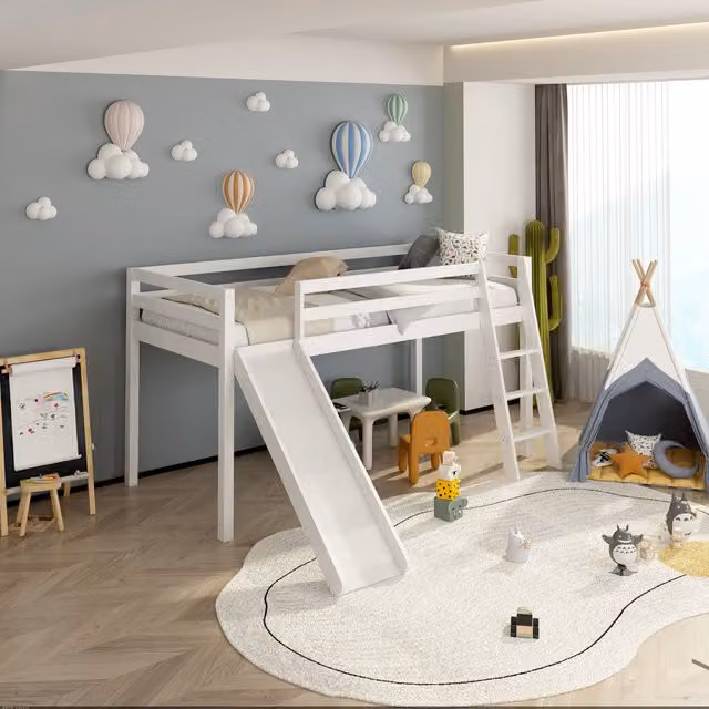 Kosy Koala White Pine Mid-Sleeper Childrens Bed with Slide, H: 201.0 x W: 110.0 x D: 198.0 cm