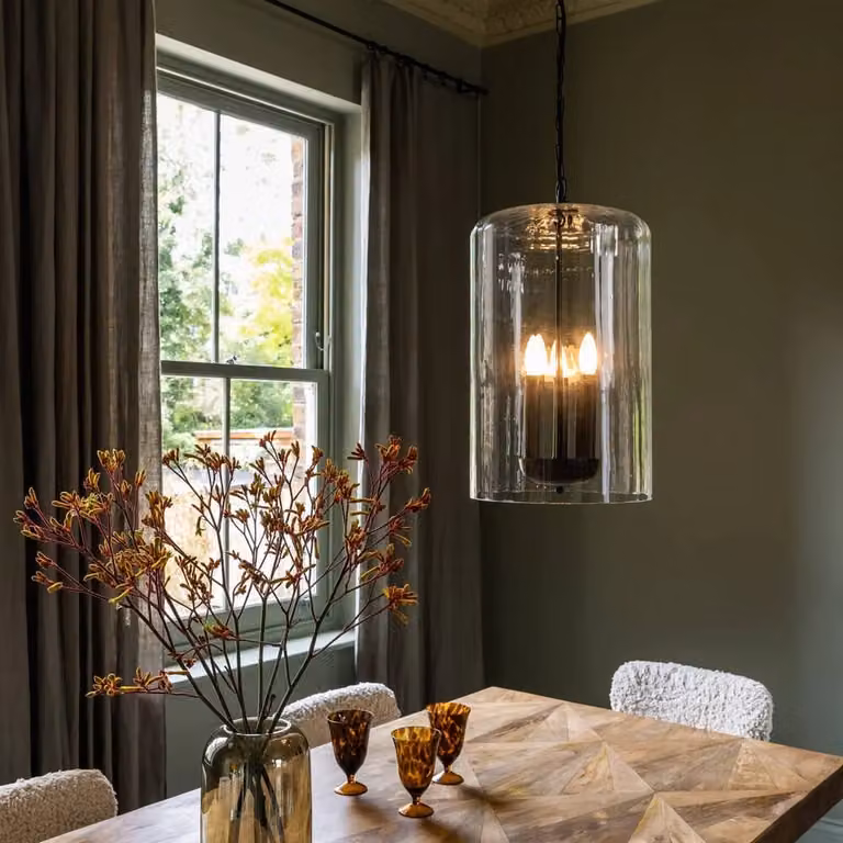 Atkin & Thyme Hampstead 3 Light Glass Pendant Light in Black and Transparent