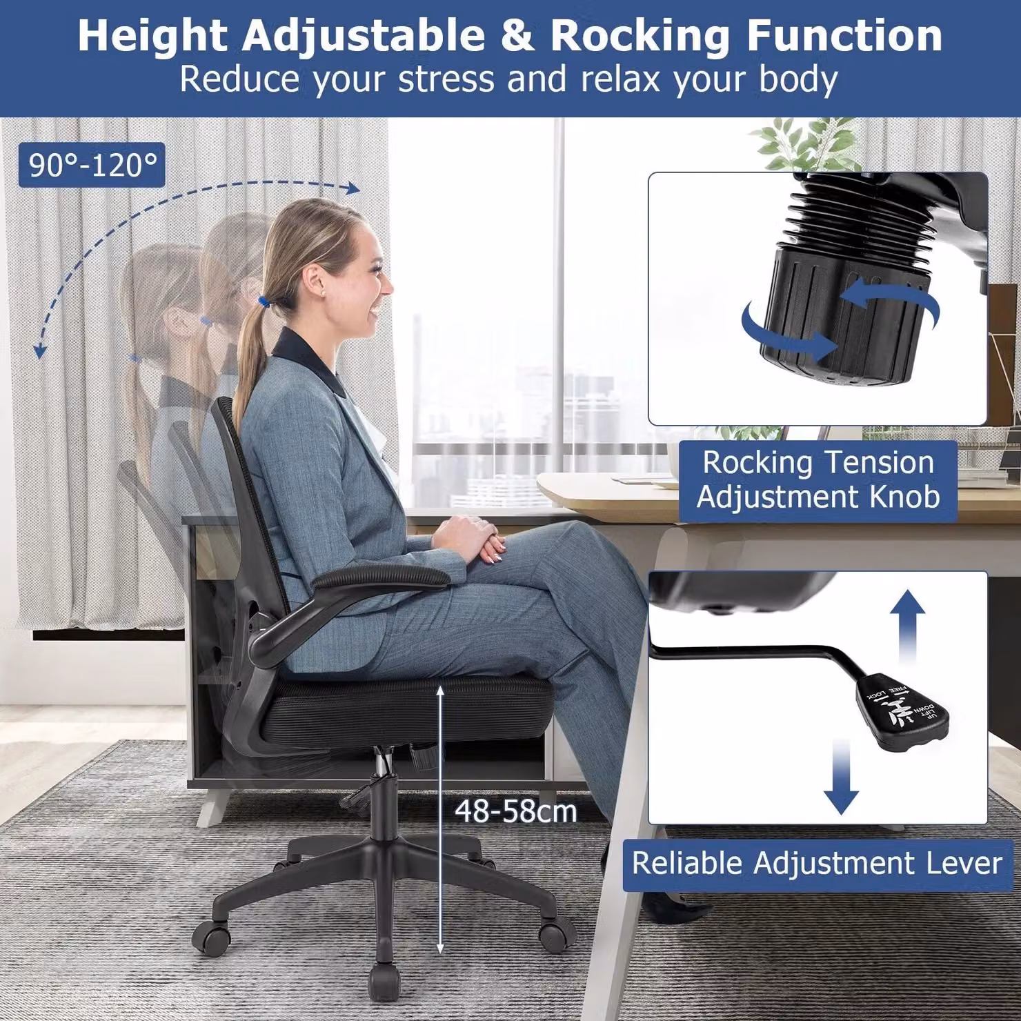 Costway Ergonomic Black Fabric Office Chair with Adjustable Swivel and Armrests – 9
