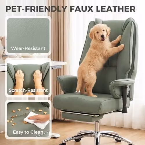 HOMCOM Green Executive Office Chair with Footrest, Ergonomic Reclining Synthetic Leather Chair with Headrest and Armrests, W/D/H: 70 x 78 x 126 cm – 6
