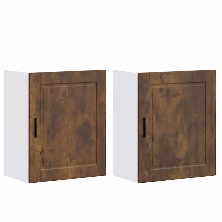 Berkfield Home Porto Kitchen Wall Cabinets, Set of 2, Smoked Oak and Black Engineered Wood