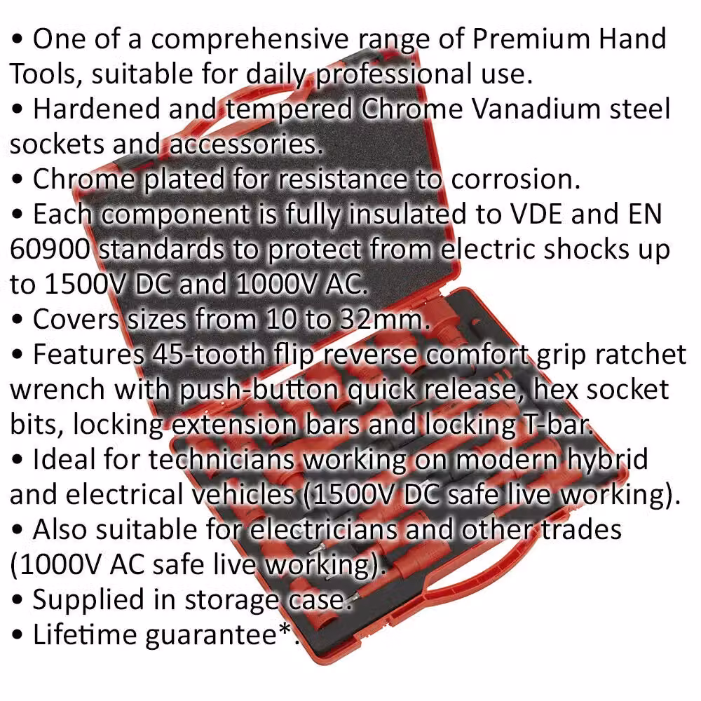 Loops 20-Piece VDE Insulated Socket and Ratchet Handle Set, 1/2 Inch Square Drive, 6 Point Metric, Red and Multicolour – 2