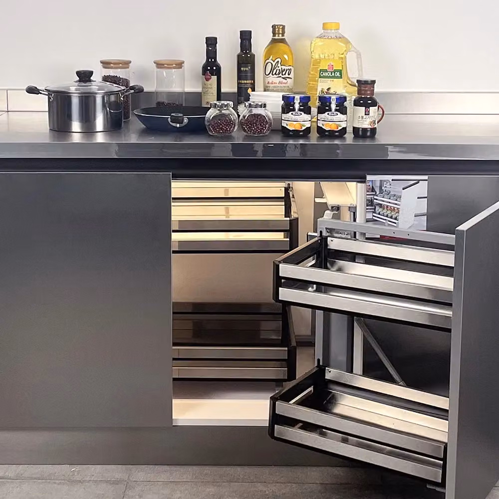 Living and Home Kitchen Corner Cabinet Storage Drawer with Silver Wire Basket and Soft Close Runners – 2