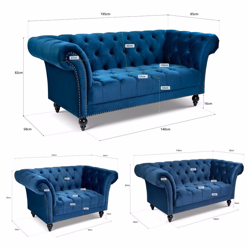 Bravich LTD Chesterfield 1 Seater Velvet Sofa in Blue with Buttoned Back and Rolled Arms – 6
