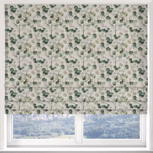 ANTE DECOR Honesty Made to Measure Blackout Roman Blind in Seafoam Green Floral Design