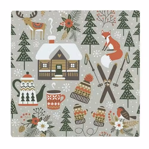 Purely Home Christmas Large Square Glass Worktop Protector with Non-Slip Feet, Multicolour, W x D: 30 x 30 cm