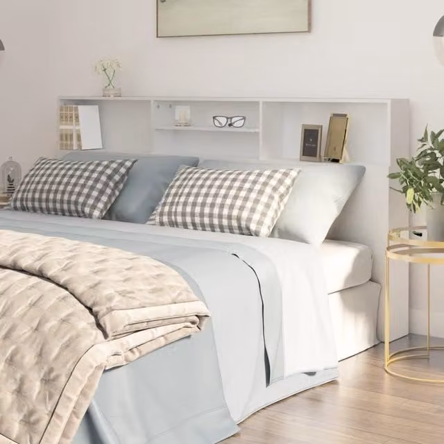 Berkfield Home White Headboard Cabinet with Integrated Shelf, W/D/H: 200 x 19 x 103.5 cm