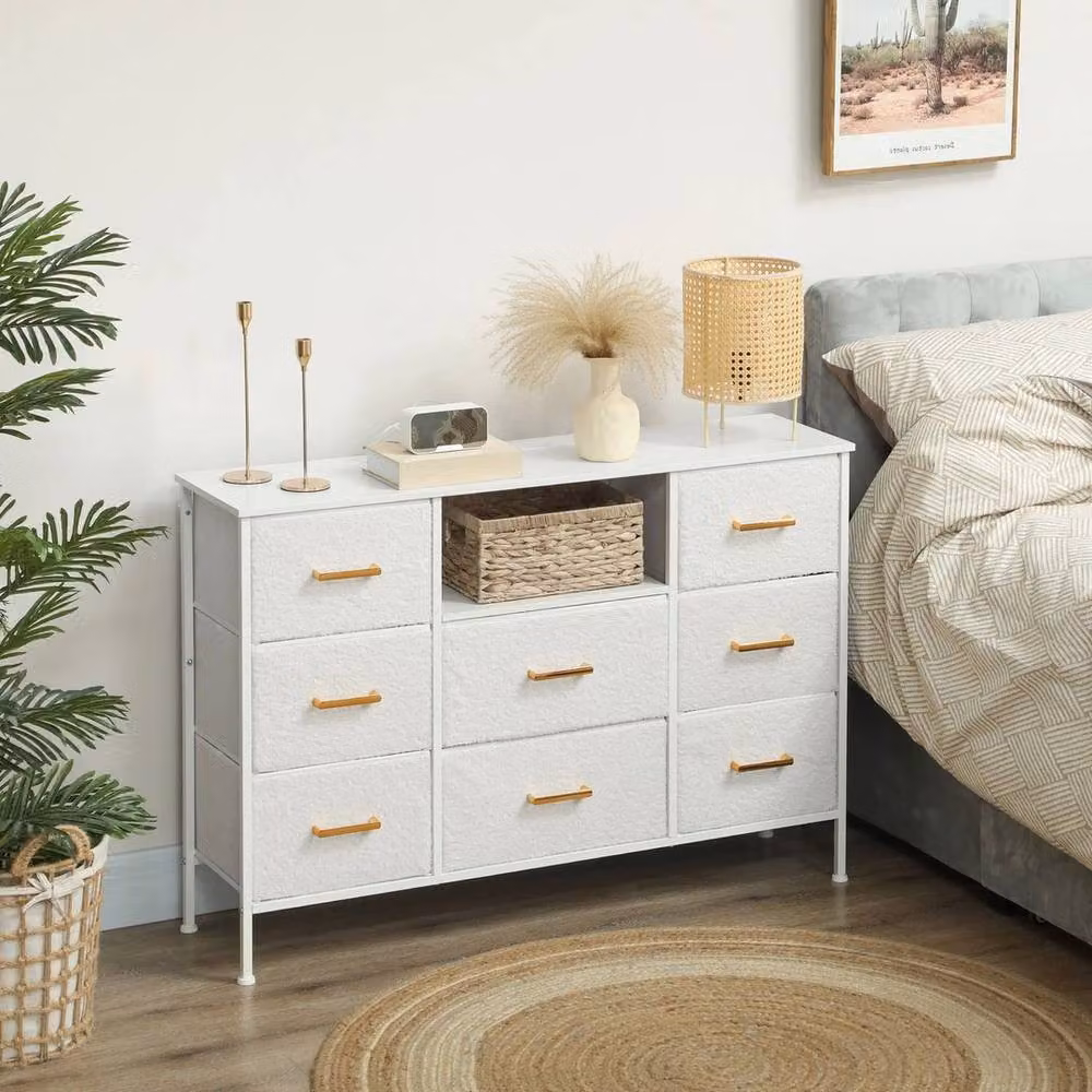 KORVIXA 8 Drawer Boucle Fabric Dresser with 2 USB and 2 AC Ports in White W/D/H: 100 x 100 x 100 cm – 2