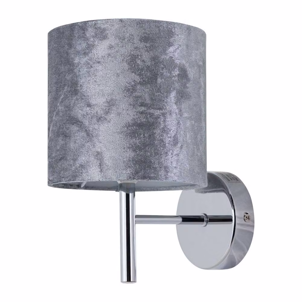 First Choice Lighting Brea Set of 2 Chrome Wall Lights with Grey Fabric Shades – 2
