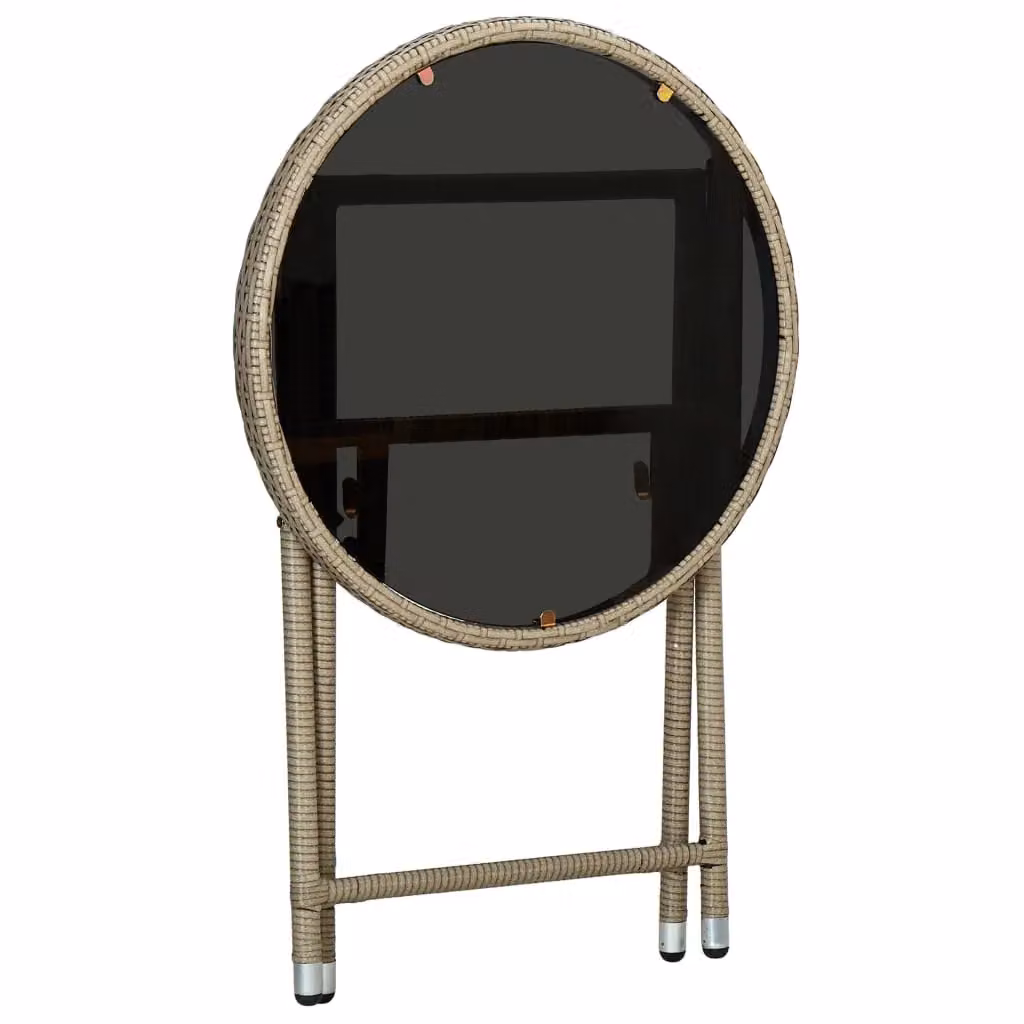 Berkfield Home Beige Poly Rattan and Tempered Glass Tea Table, W: 60 cm, D: 60 cm – 2