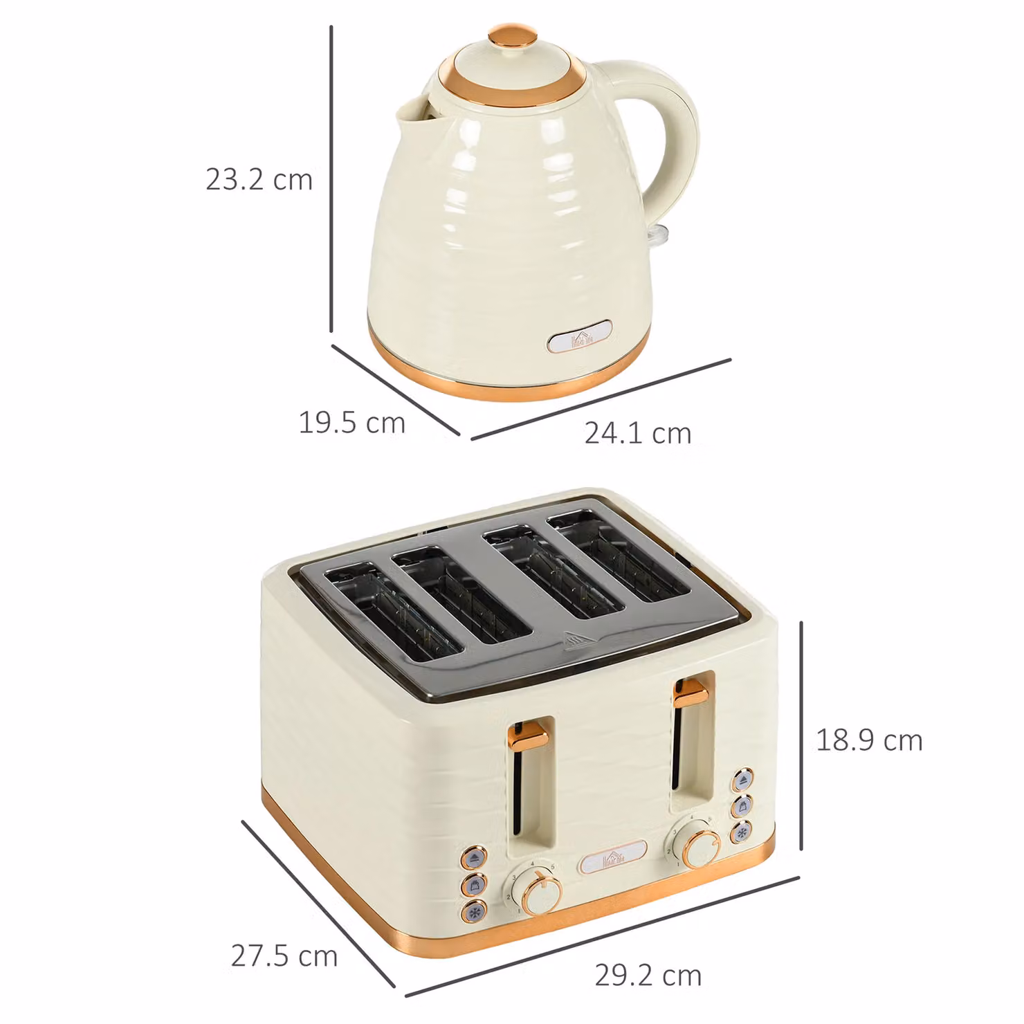 HOMCOM Ceramic Kettle and Toaster Set in Beige, 1.7 l – 2