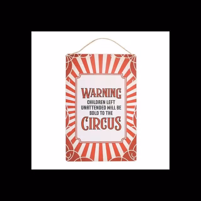 KDMD Red Striped Metal Circus Warning Hanging Sign – 1