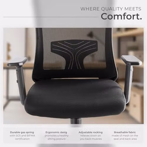 tectake Ergonomic Office Chair in Black with Headrest, Armrests and 360 Degree Swivel Function – 9