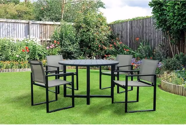 Outdoor Essentials Modern Black Metal Round 4 Seater Garden Dining Set