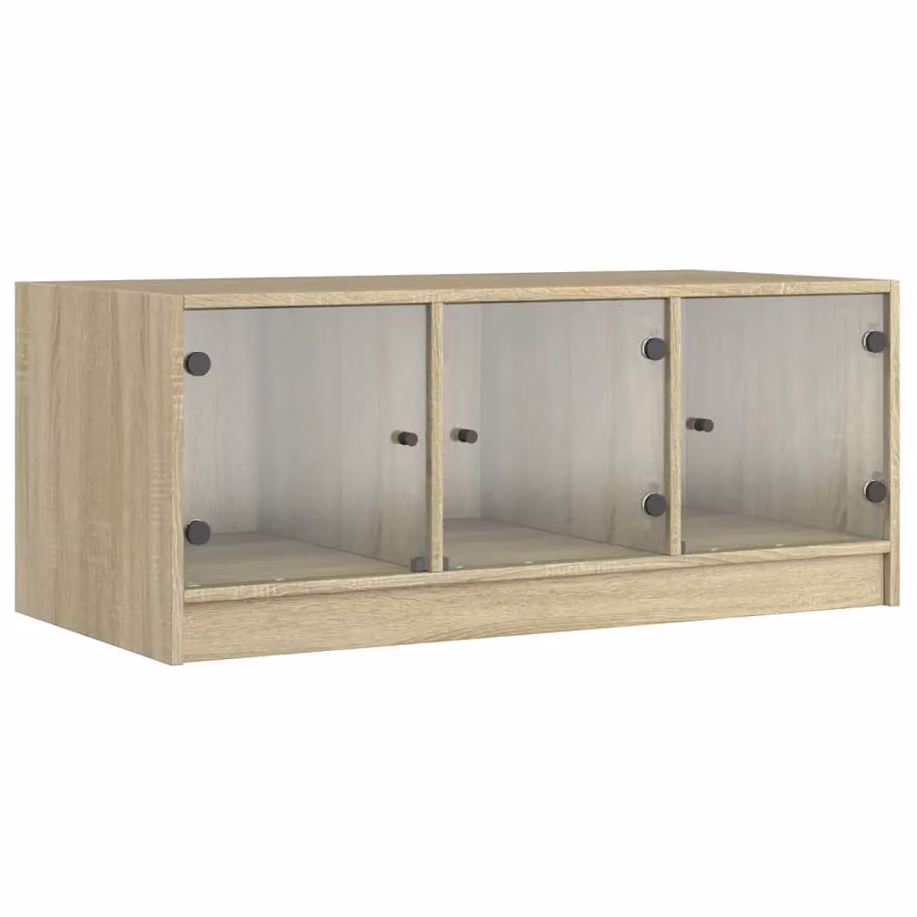Berkfield Home Sonoma Oak Coffee Table with Glass Doors in Brown, W: 102 cm, D: 50 cm, H: 42 cm – 2