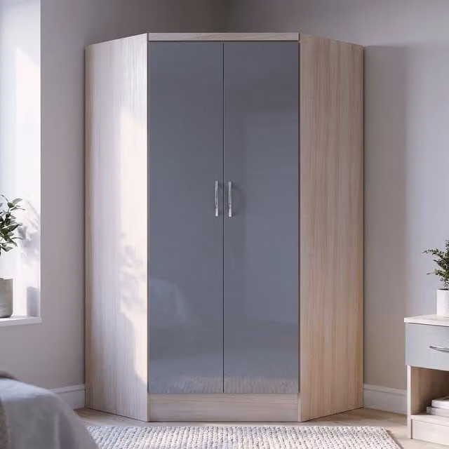 Seconique Nevada 2 Door Corner Wardrobe in Grey Gloss