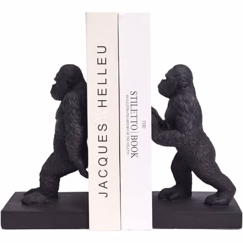Maison Des Cadeaux Black Gorilla Resin Bookends Set – 2
