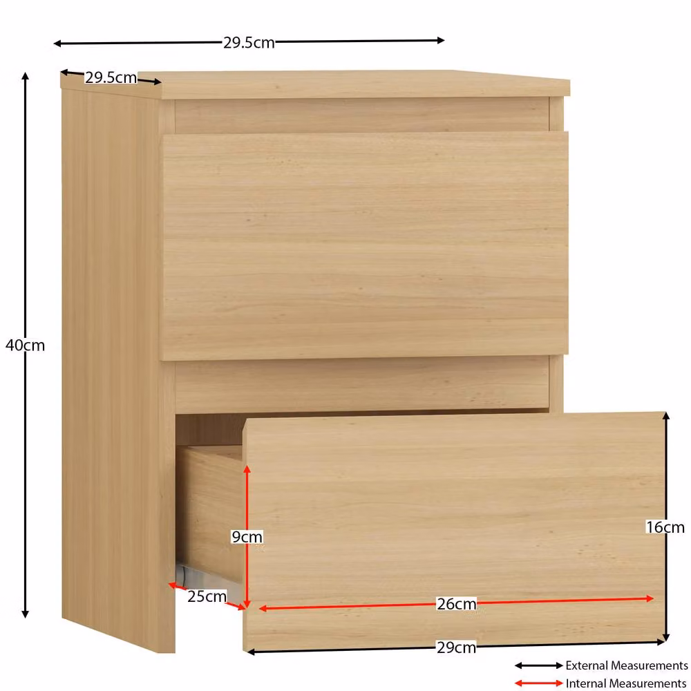 HD Designs Denver 2 Drawer Bedside Chest in Beige, W/D/H: 40.0 x 29.5 x 29.5 cm – 2