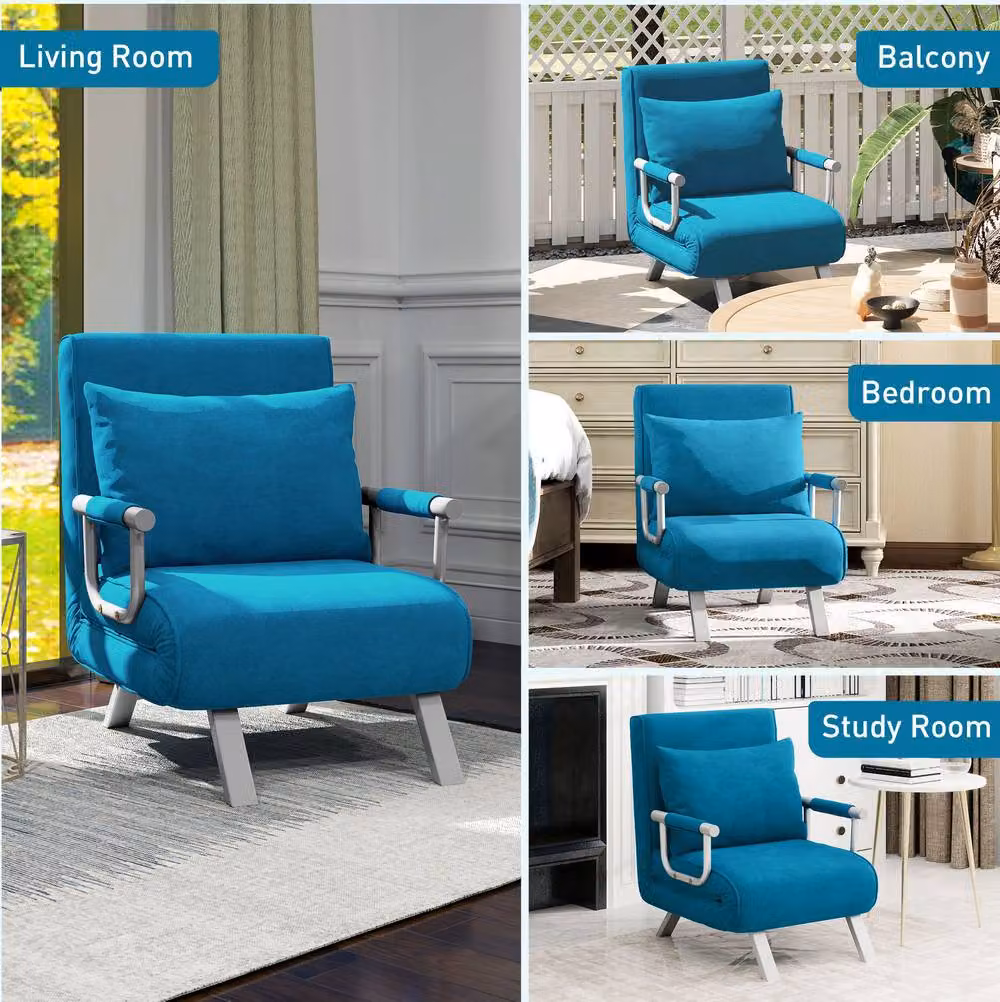 STILVORA Blue Microfibre Chair Bed with Adjustable Back and Metal Frame – 8