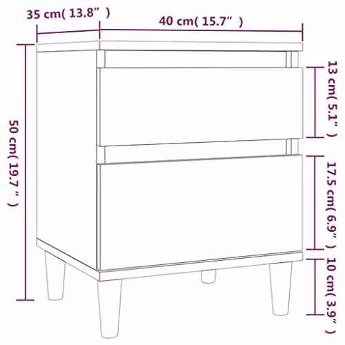 vidaXL Bedside Cabinet in Grey, W/D/H: 40 x 35 x 50 cm – 3