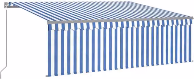 Berkfield Home Manual Retractable Awning with Blind, Blue and White Striped Polyester, W: 400 cm, D: 300 cm – 1