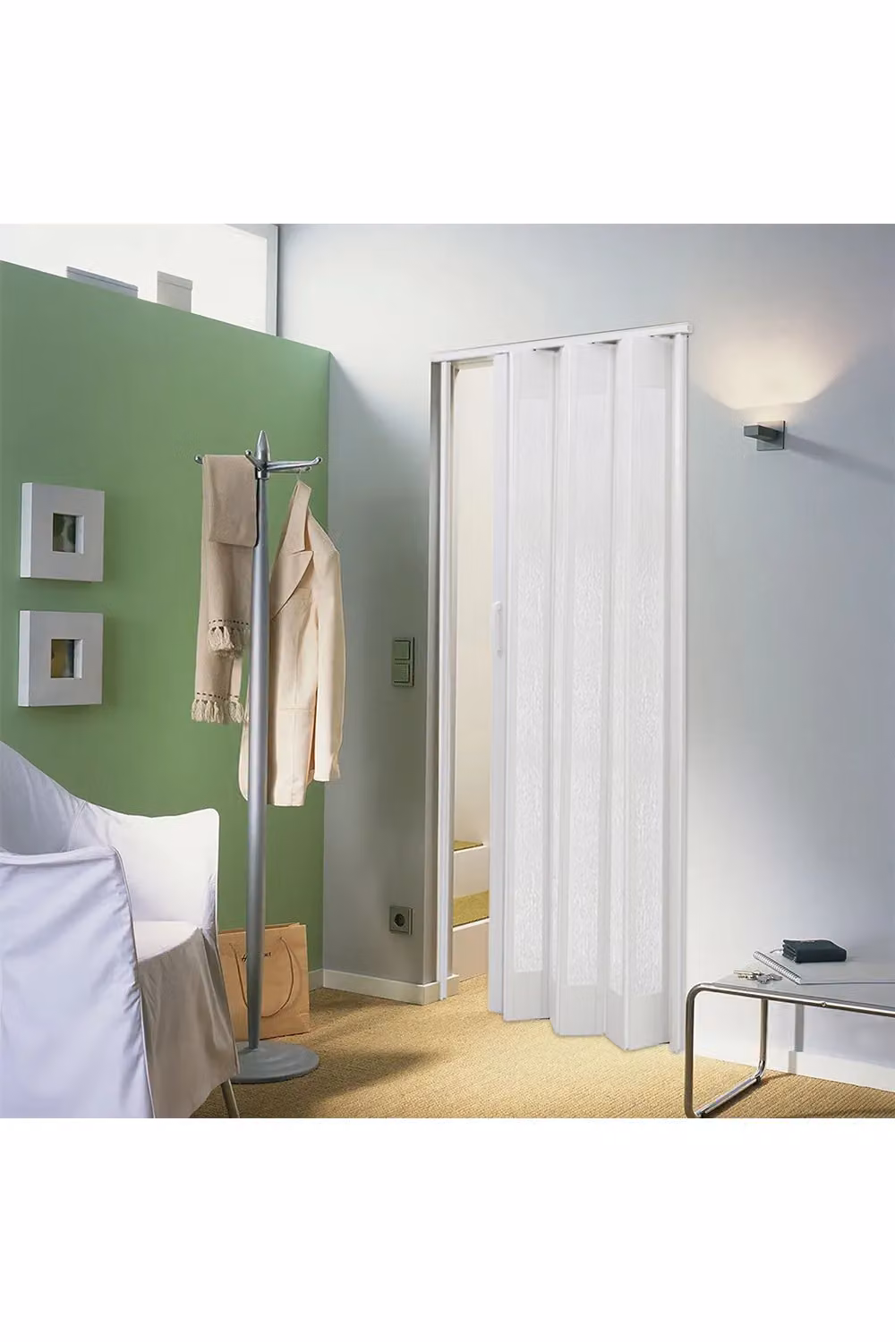 Livingandhome White and Transparent PVC-Acrylic Folding Partition Door with Wheels and Handle, H 203 cm x W 81 cm – 2