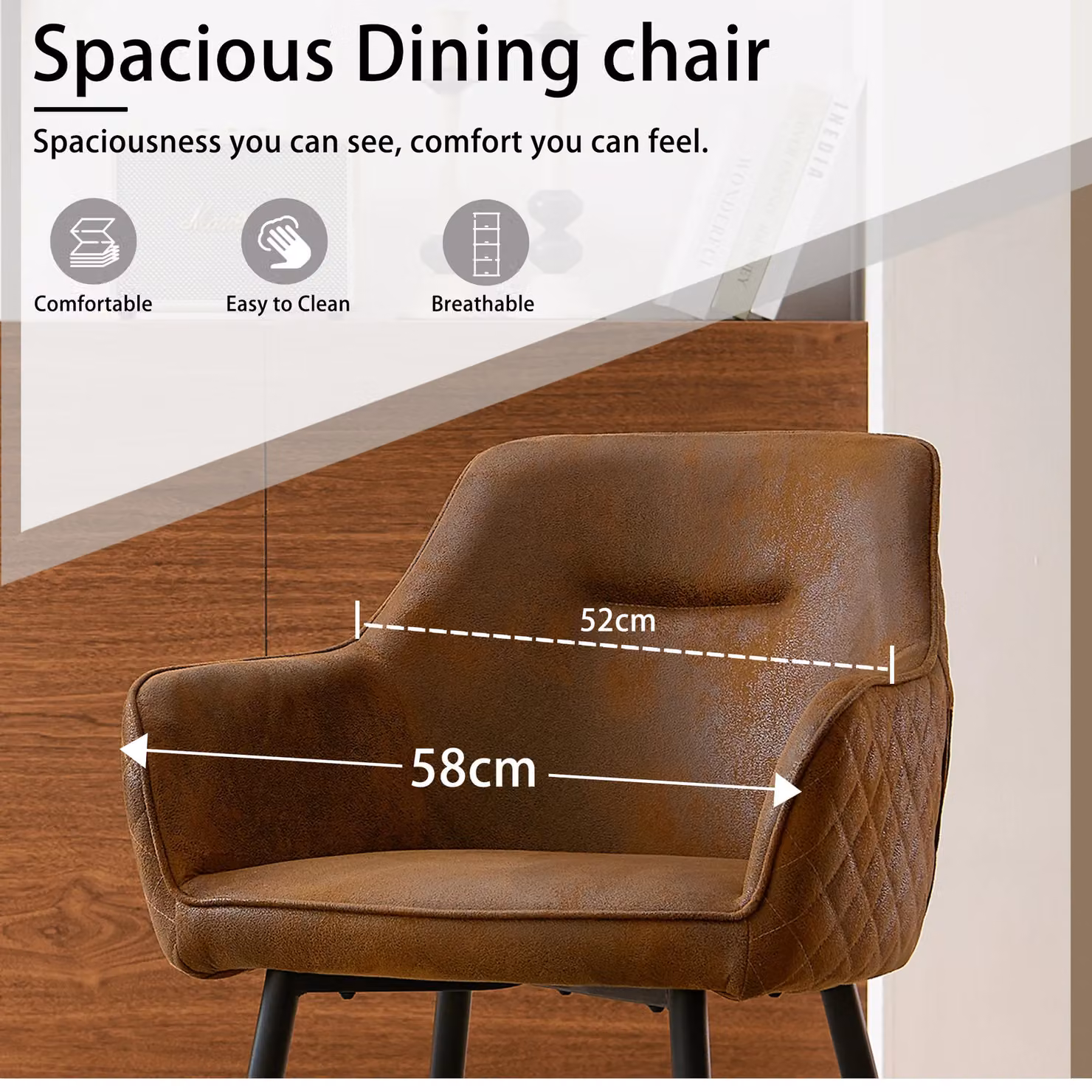 SONARA Set of 6 Modern Faux Suede Dining Chairs with X-Cross Metal Legs in Brown – 5