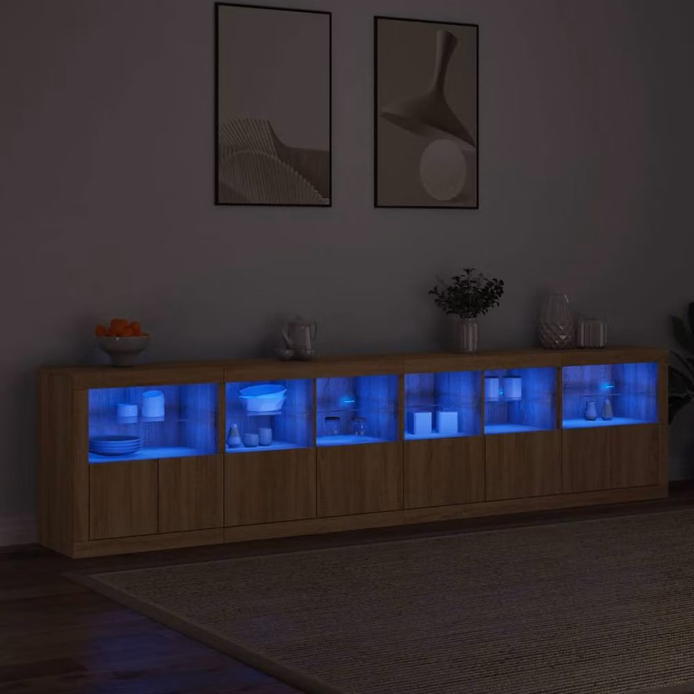 Berkfield Home Sonoma Oak Sideboard with Integrated LED Lights in Light Brown, W/D/H: 283 x 37 x 67 cm – 3