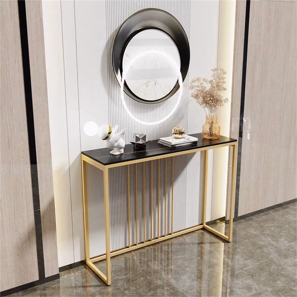 Nordara Marble Kitchen Bar Table with Gold Metal Frame and Black Top, W/D/H: 100 x 30 x 78.5 cm – 2