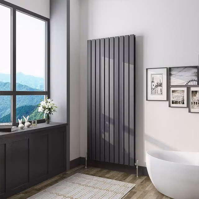 AicaBathroom Vertical Flat Panel Steel Radiator in Anthracite, H: 160 cm, W: 68 cm, D: 68 cm