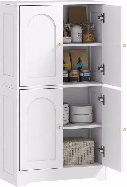 NESTLUNE White Kitchen Tall Pantry Cupboard with 4 Arched Hinged Doors and Internal Shelves