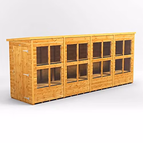 Powersheds Premium Pent Wooden Potting Greenhouse Shed in Brown with Toughened Glass and PVC Windowsills – 1