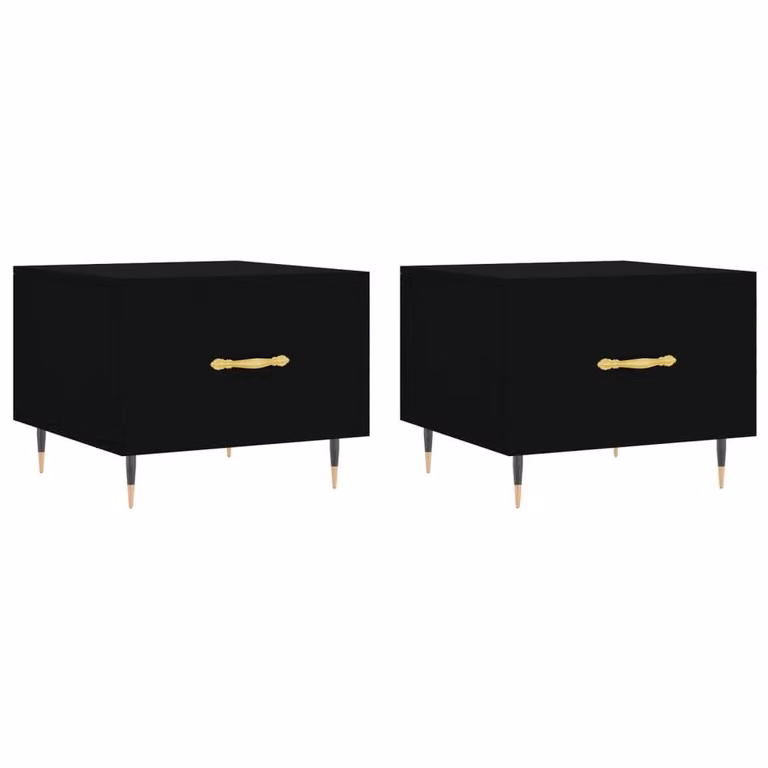 Berkfield Home Set of 2 Black Decorative Square Coffee Tables in Engineered Wood, W/D/H: 50 x 50 x 40 cm