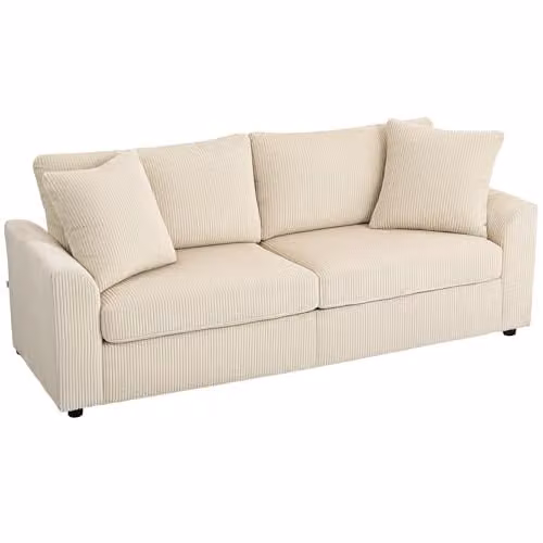 HOMCOM Modern 3 Seater Fabric Sofa in White with Spring Core Cushions, Width: 212 cm