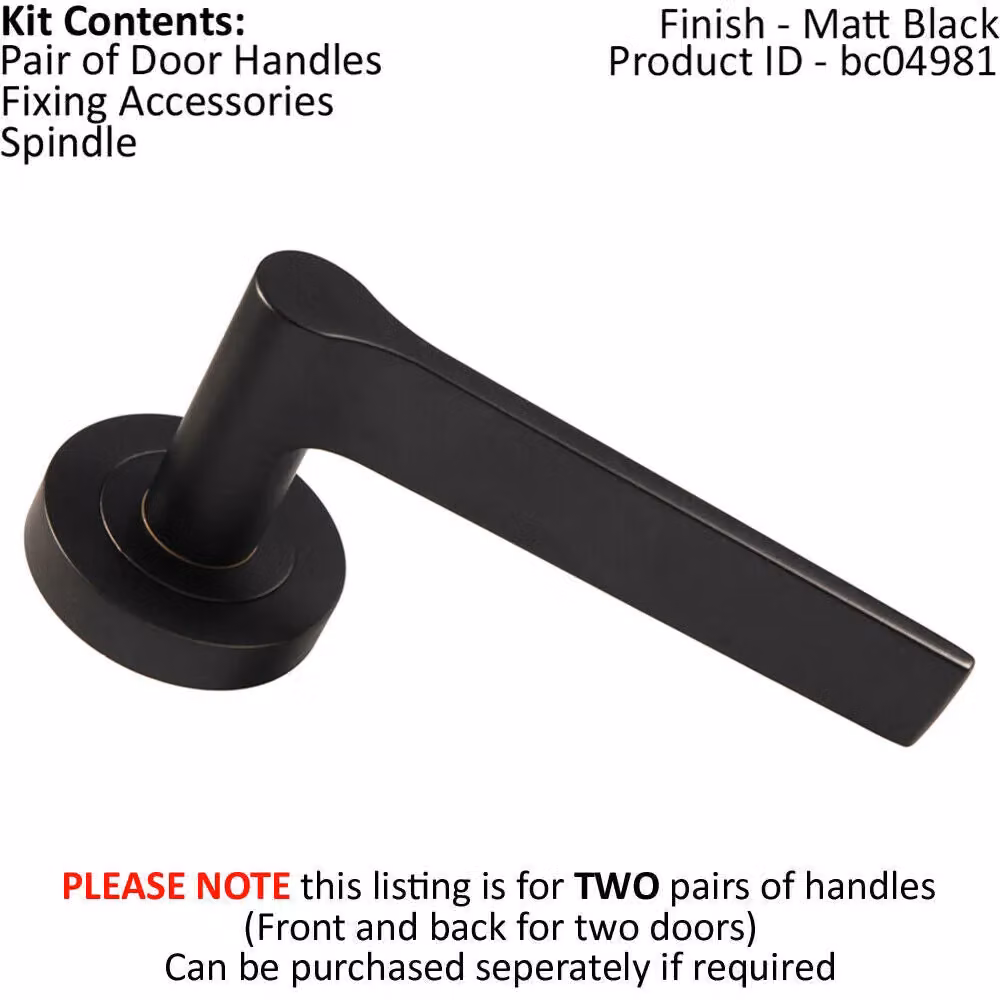 Loops 2x Pair Straight Rounded Handles with Round Rose and Concealed Fixings in Matt Black – 2