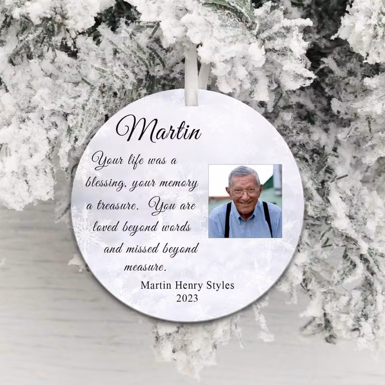 Uniqueful Personalised In Memory Photo Decoration Sympathy Gift for Dad in White, Height: 15 cm