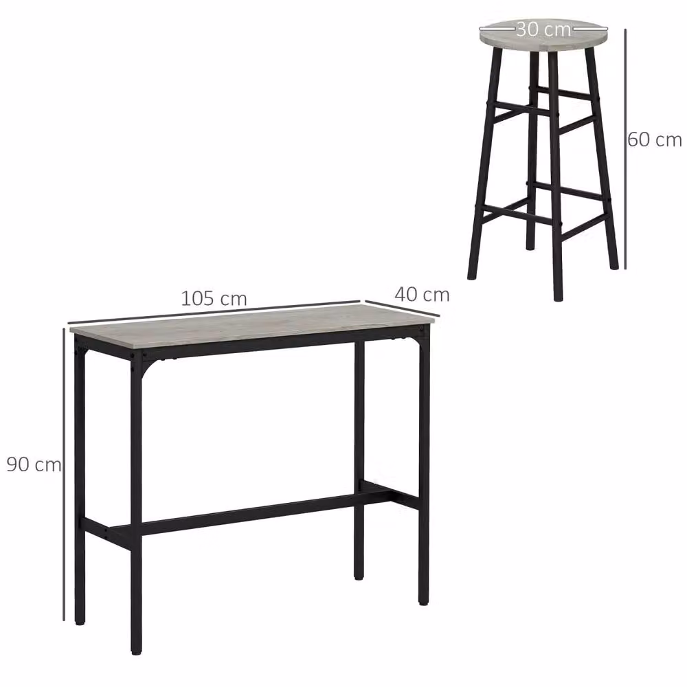 Wyld Haus Dirive Grey and Black 3 Piece Industrial Bar Table and Stool Set – 4