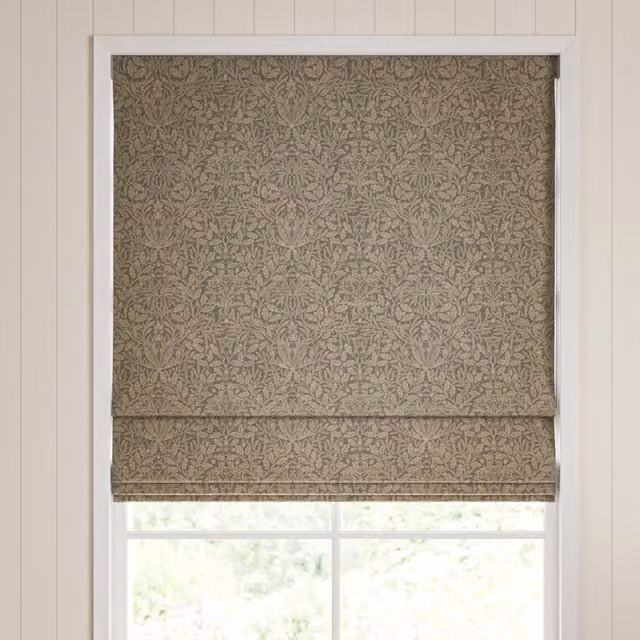 William Morris Acorn Velvet Made To Measure Roman Blind in Truffle Brown Floral Pattern