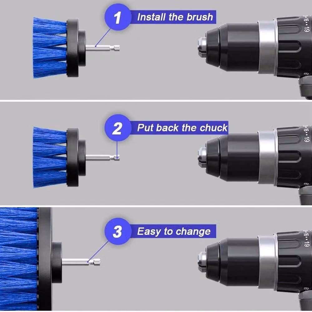 NESTLUNE 3-Piece Blue Drill Brush Power Scrubber Set for Tile and Grout – 4