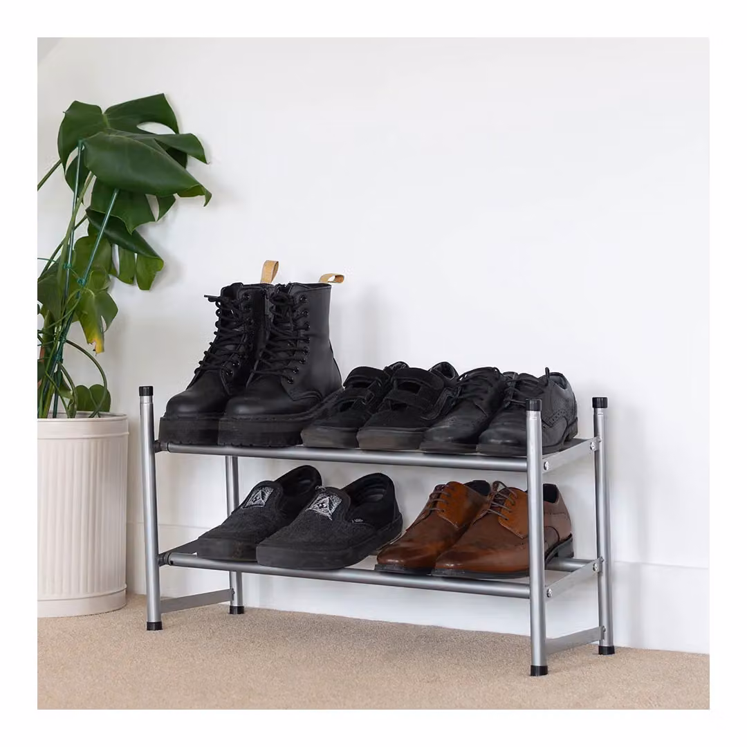 JVL 2 Tier Extendable Metal Shoe Rack in Silver and Grey, W/D/H: 61.5 x 37 x 23 cm – 2