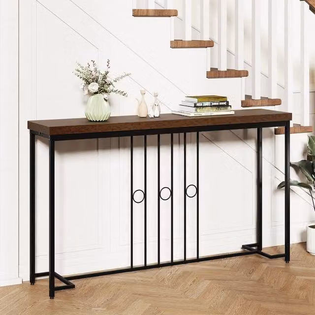 Costway Industrial Console Table in Brown, W: 140 cm, D: 30 cm, H: 75 cm – 1