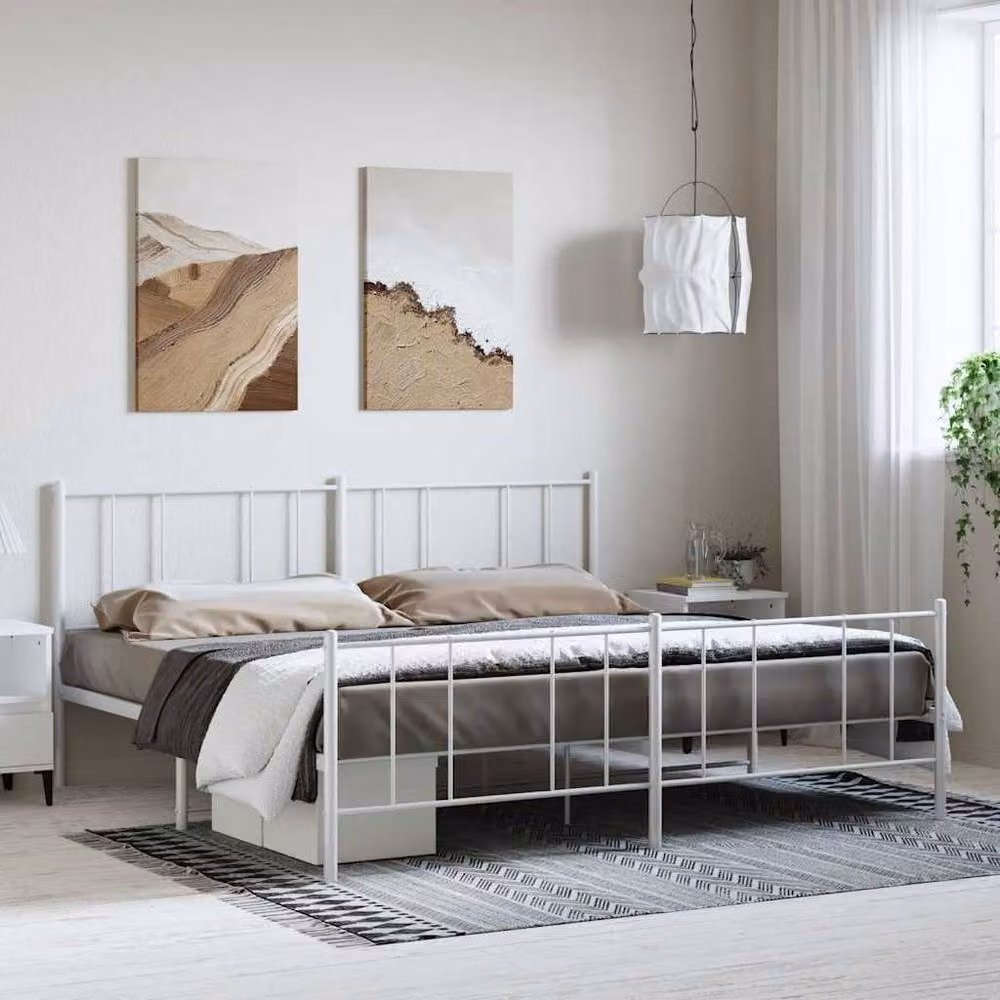 Berkfield Home Metal Bed Frame with Headboard and Footboard in White, 183 cm Width – 2
