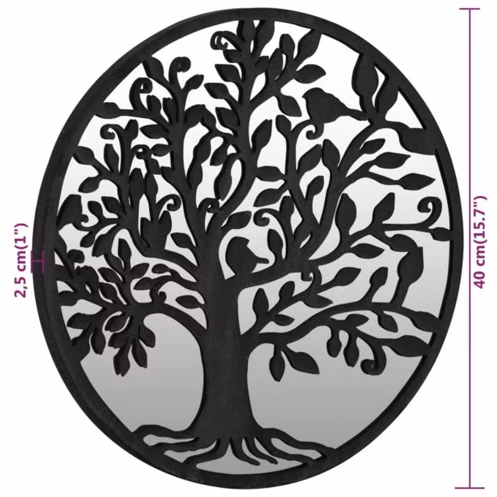 Berkfield Home Round Decorative Garden Mirror in Black Metal, W: 40 cm, D: 2.5 cm – 5