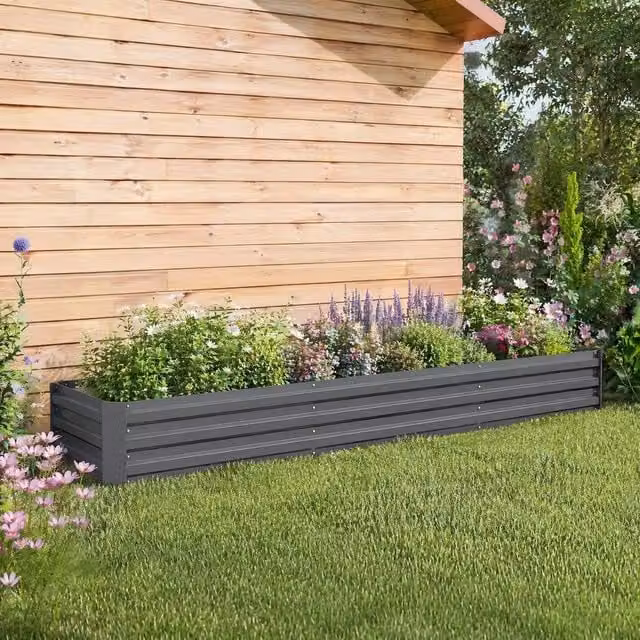 STILVORA Grey Galvanised Steel Raised Garden Bed Planter W: 240 cm, D: 60 cm, H: 30 cm – 1