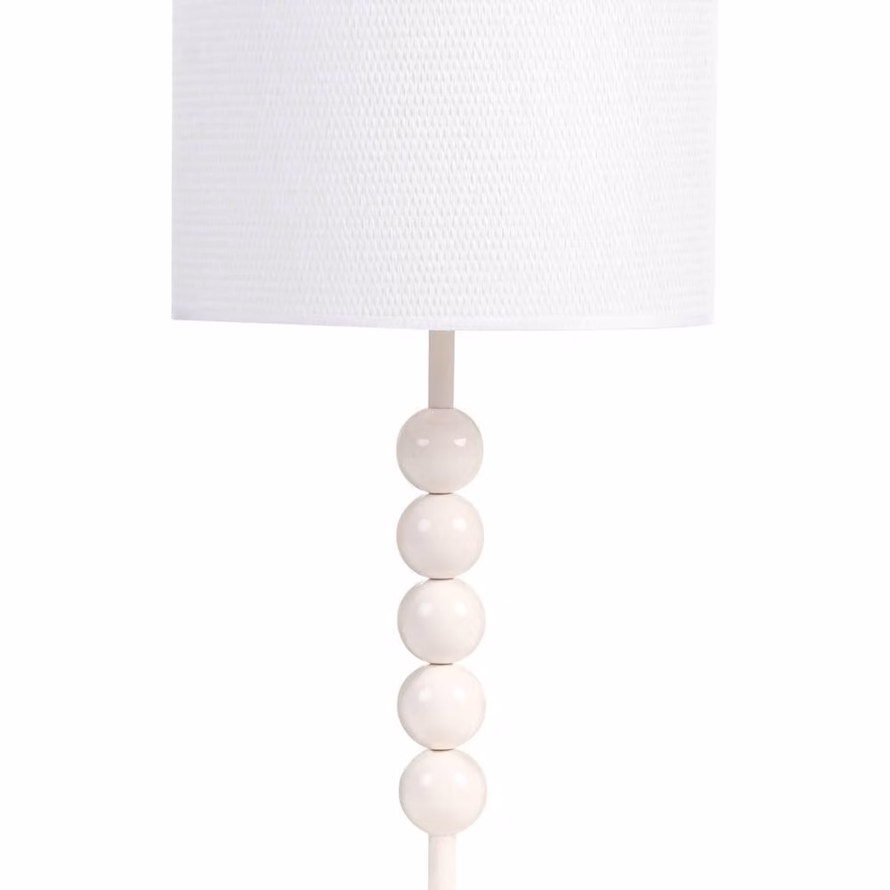 Wyld and Coco Mid Century Stacked Sphere Table Lamp in White with Metal Base and Fabric Drum – 2