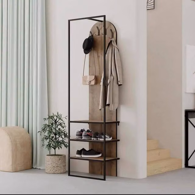FORGEVIO Industrial Hall Stand and Shoe Rack in Black and Oak
